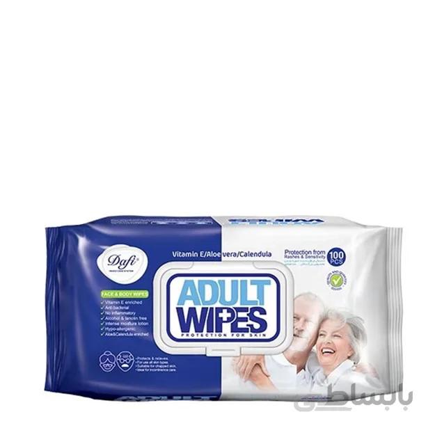 دستمال مرطوب پاک کننده پوست بزرگسالان دافی تعداد 100 برگ ا Dafi Wet Adult Wipes 100 Pcs
