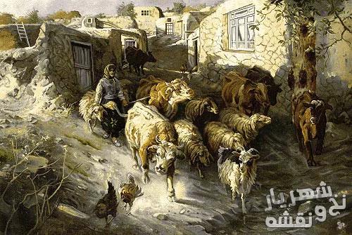 نخ و نقشه تابلو فرش طرح گله گوسفند کد n-7579