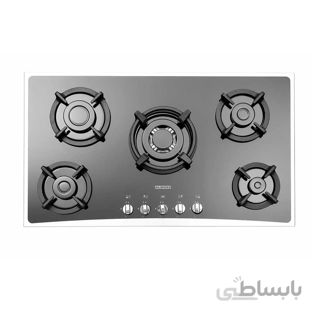 اجاق گاز پنج شعله شیشه مدل G-5954s i استیل البرز