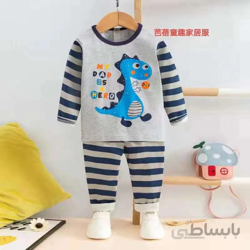 بلوز شلوار راحتی بچه گانه طرح دایناسور آبی