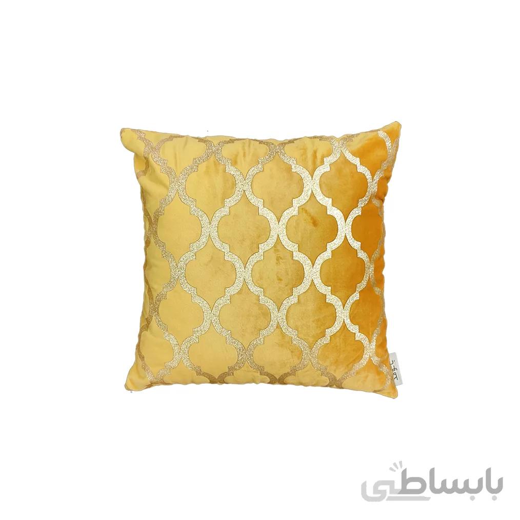 کوسن ترکیبی چرم و مخمل مدل نیلوفر رنگ خردلی