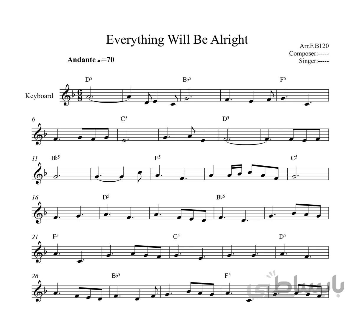 نت کیبورد Everything Will Be Alright از Niklas Ahlstedt