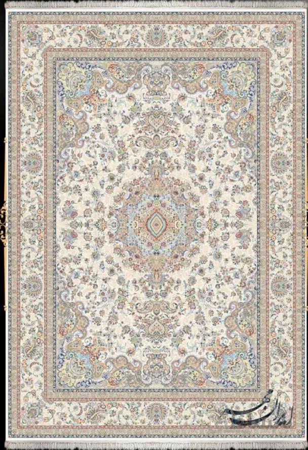 فرش نگین ابریشم مشهد طرح 1416 کرم