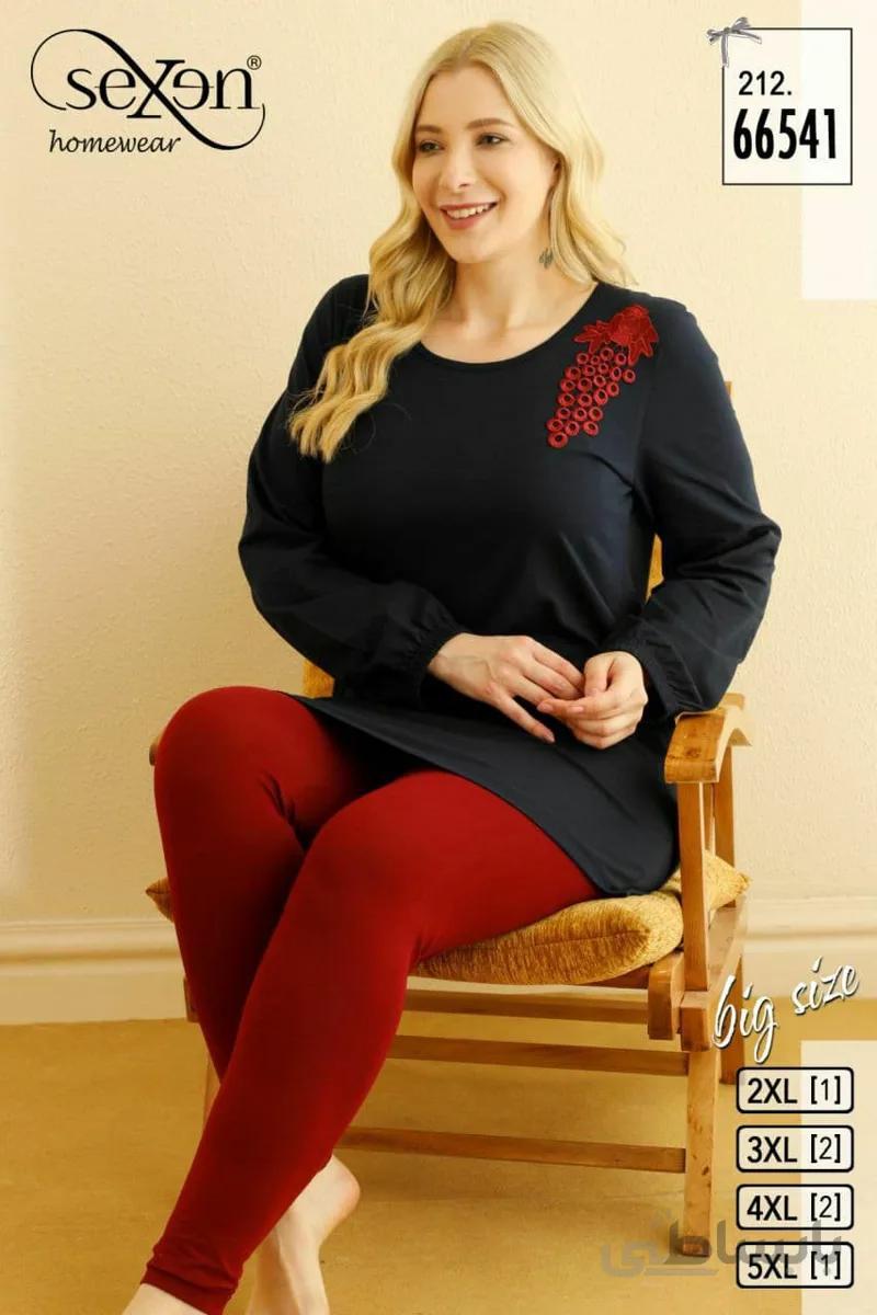 ست بلوز و شلوار نخی زنانه سایز بزرگ 66541 ترک | سکسن | Sexen