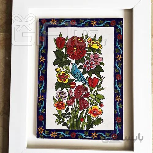 تابلو کاشی هفت رنگ سنتی طرح گل مرغ صفوی