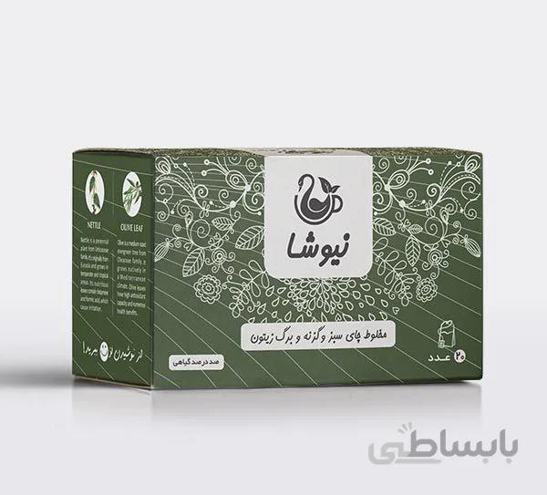 مخلوط چای سبز و گزنه و برگ زیتون کیسه ای نیوشا (20عددی)