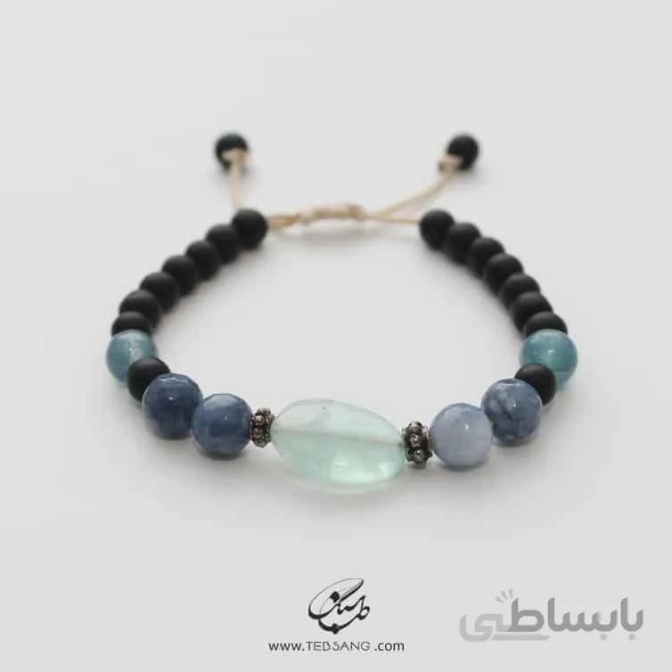 دستبند زنانه سنگ فلوریت، آکوامارین، اُنیکس (عقیق سیاه)