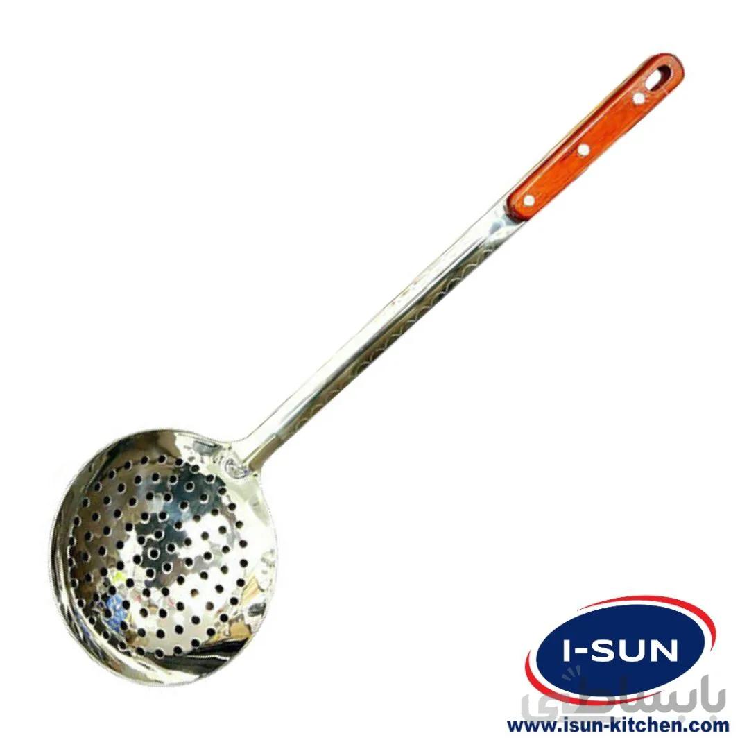 کفگیر سوراخ دار دسته چوبی بلند