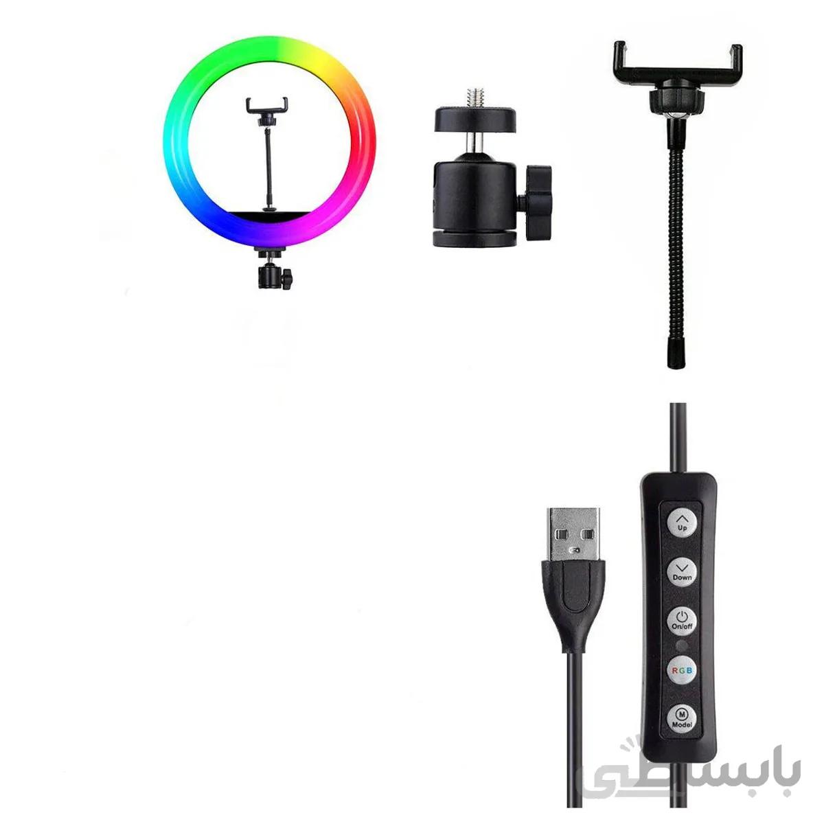 کیت رینگ لایت عکاسی هفت رنگ YQ-350 RGB به همراه سه پایه