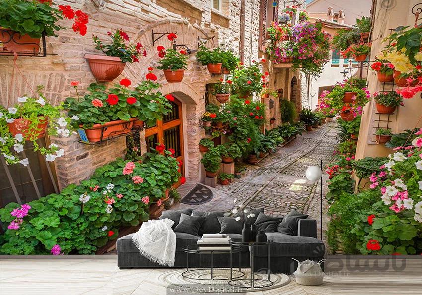 کاغذ دیواری سه بعدی منظره کوچه باغ ba-2616