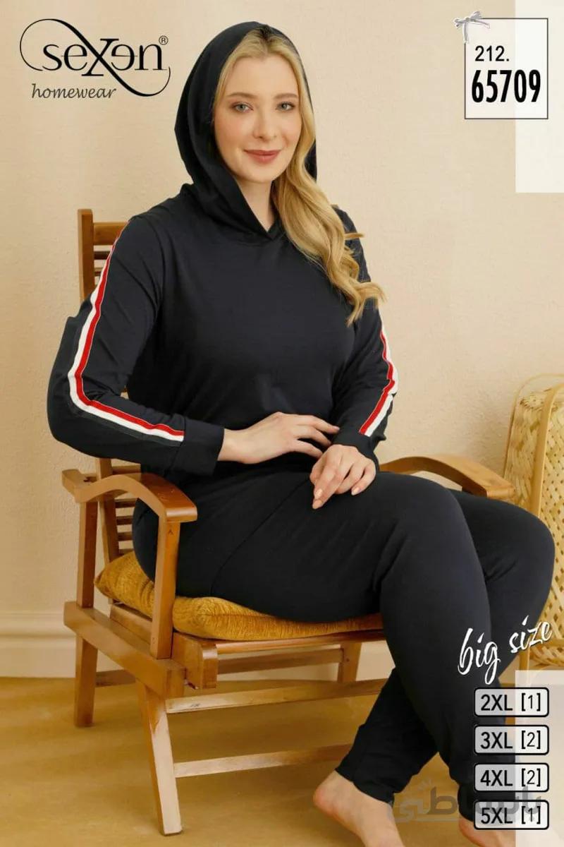 ست هودی و شلوار نخی زنانه سایز بزرگ 65709 ترک | سکسن | Sexen