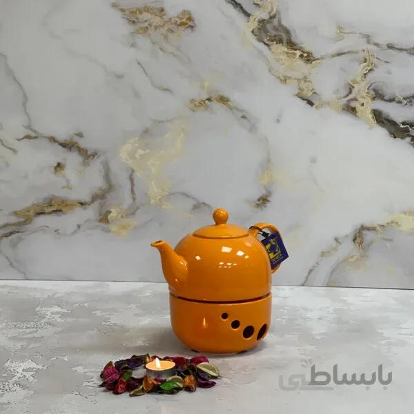 قوری وارمردار چینی شکس مدل باران رنگ نارنجی