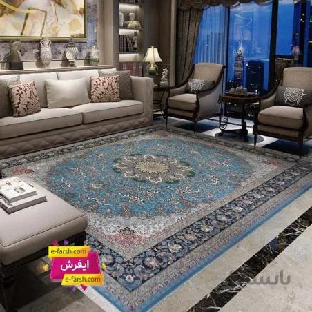فرش ماشینی پرشین مشهد طرح 36003 آبی