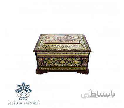 جعبه جواهرات خاتم کاری اندازه کوچک با طرح مینیاتور صورت