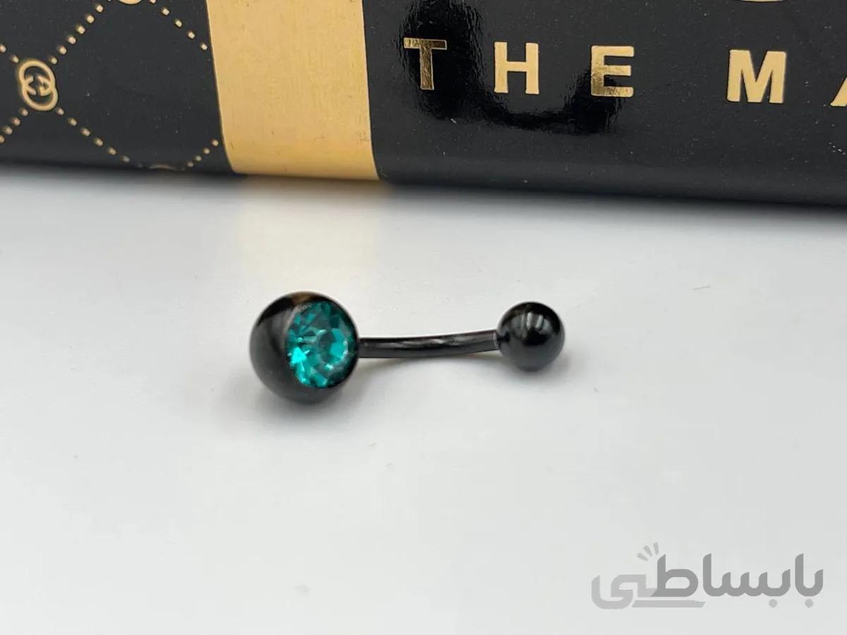 پیرسینگ ناف مشکی با کریستال آبی