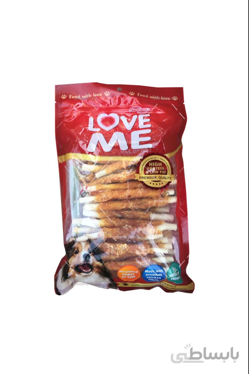تشویقی سگ بالغ لاومی طرح استخوان دور پیچ مرغ ۴۰۰ گرمی | Love Me Dog Chicken Breast Treats For Dogs