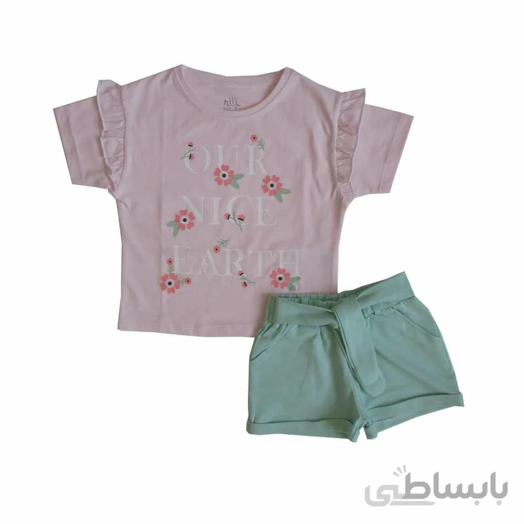 تیشرت شلوارک دخترانه طرح گل