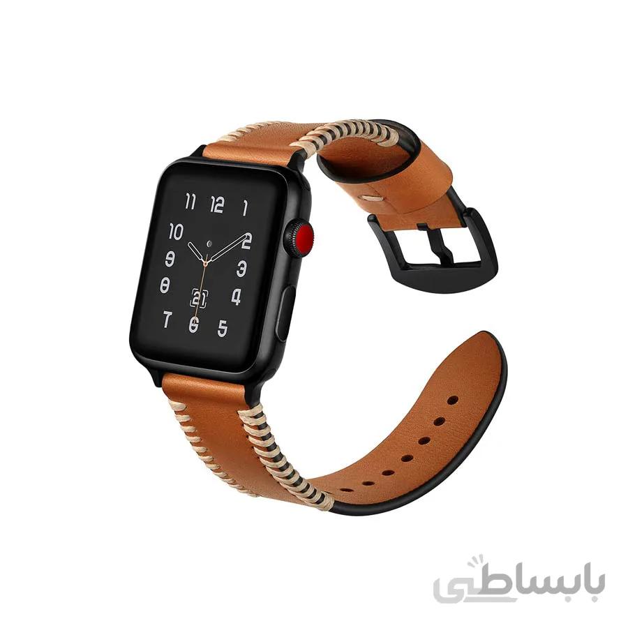 بند چرم اپل واچ قهوه ای برند جینیا (JINYA) مدل Style سایز 42 و 44 میلی متر