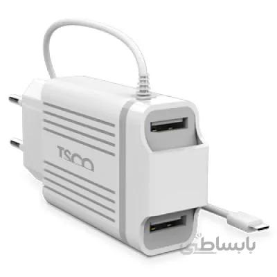 شارژر دیواری دو پورت تسکو مدل TTC 49 با کابل یکسره ا TSCO TTC 49 2 Port Wall Charger With Cable
