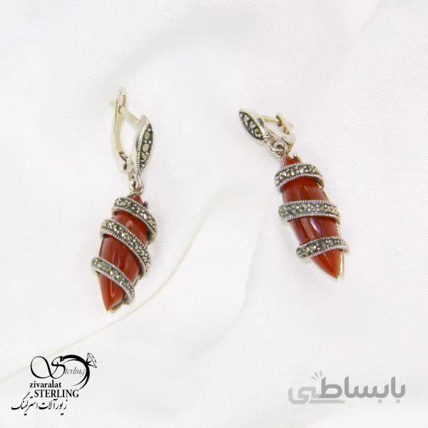 گوشواره آویز نقره با سنگ عقیق