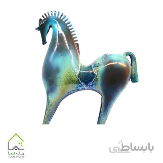 مجسمه سرامیکی اسب مینیاتوری بزرگ حالت سر پایین با زین