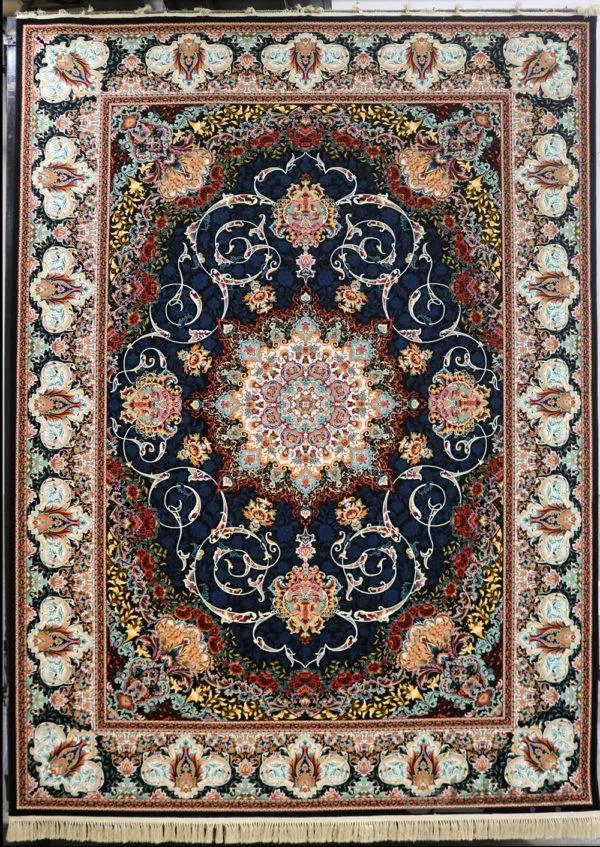 فرش کاشان 1000 شانه نقشه آرزوی سرمه ای
