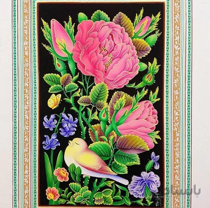 تابلو نقاشی نگارگری گل و مرغ کد ۱۰۱۲۷۲