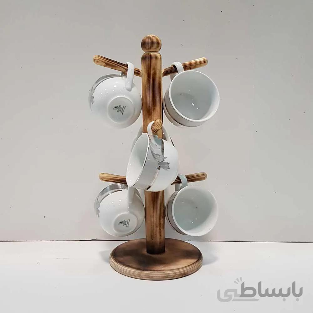 استند لیوان چوبی رنگ سوخته
