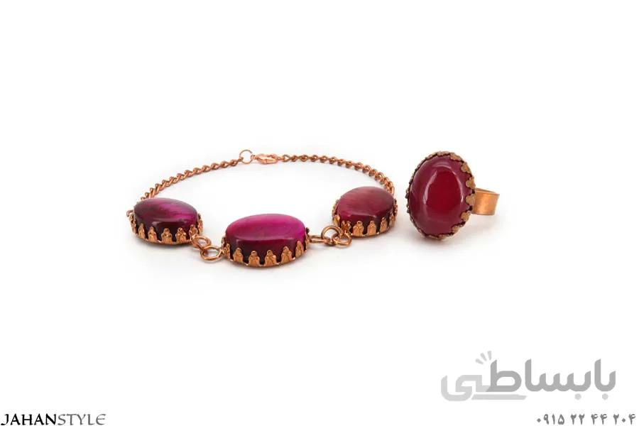 نیم ست مسی نگین دار بنفش