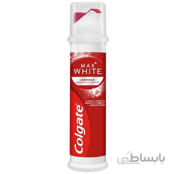 خمیر دندان پمپی کولگیت سفید کننده روزانه مدل Colgate Max White | حجم ۱۰۰ میل ا Colgate Max White Luminous Whitening Toothpaste Pump 100ml