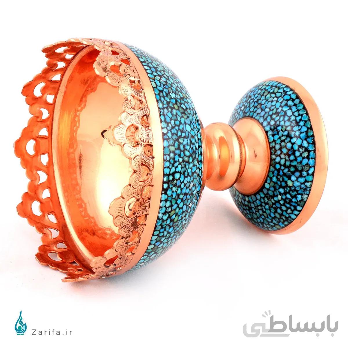 آجیل خوری فیروزه کوب مسی ارتفاع ۱۶ سانتیمتر