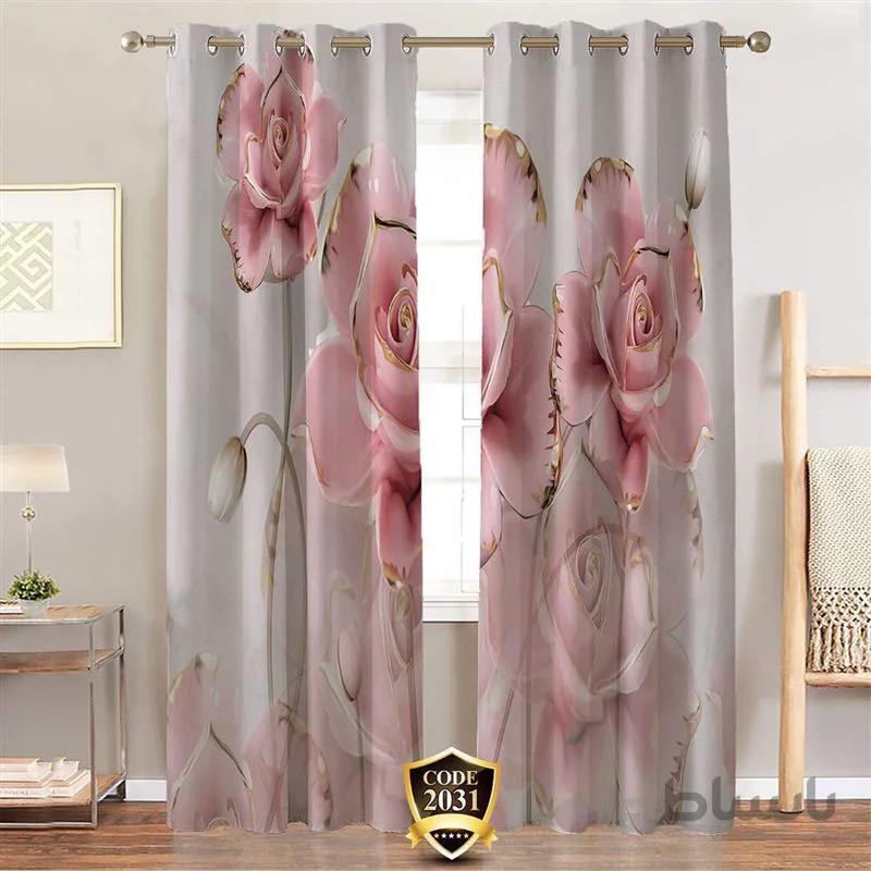 پرده پانچی کد 2031-3d-b طرح سه بعدی گل صورتی