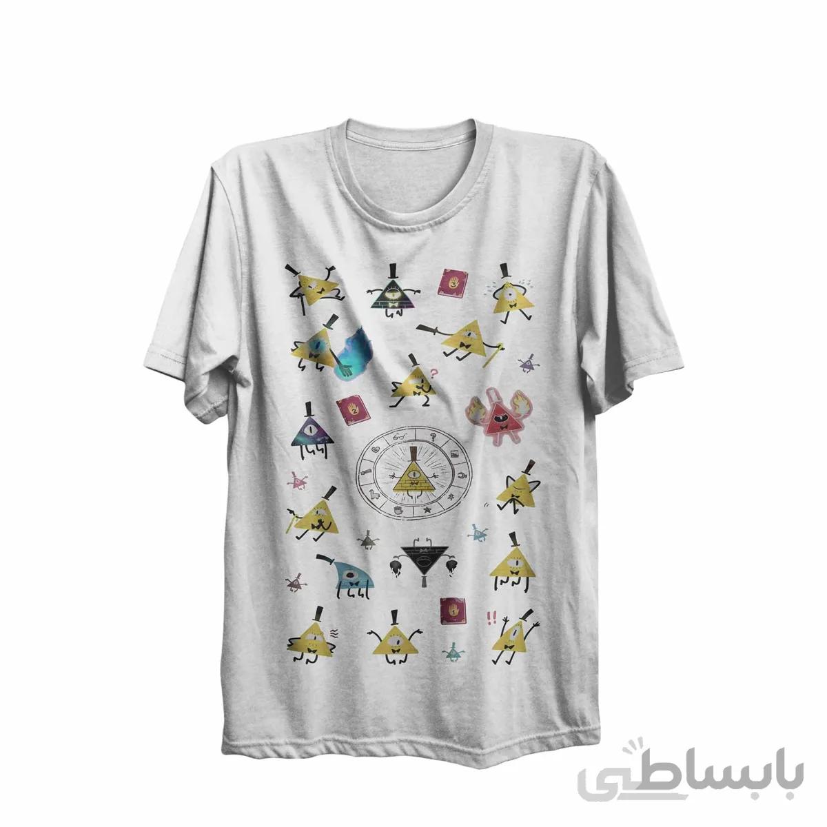 تیشرت یقه گرد سفید طرح انیمیشن ابشار جاذبه gravity falls