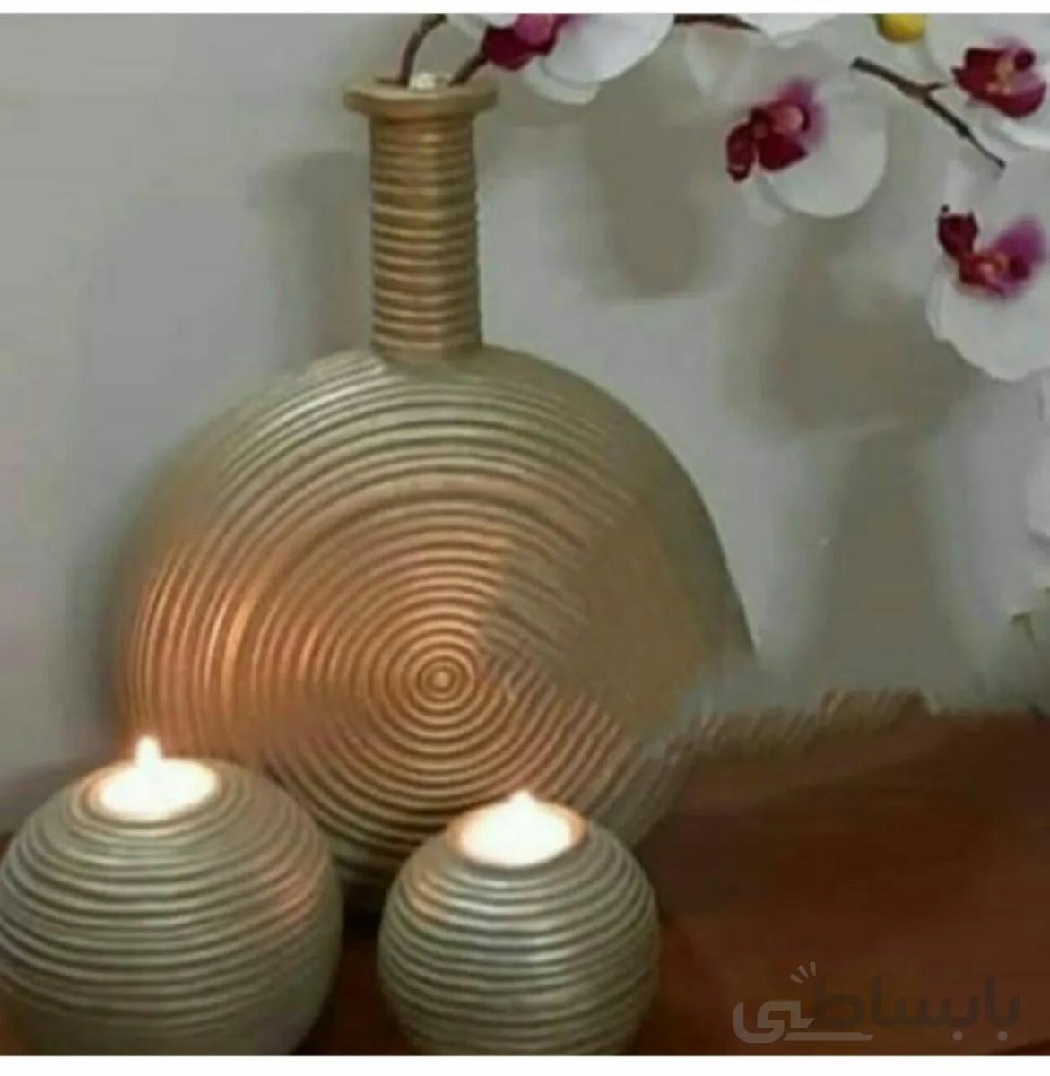 ست گلدان و شمعدان رزین پتینه کاری کد ۱۰۱۹۶۳
