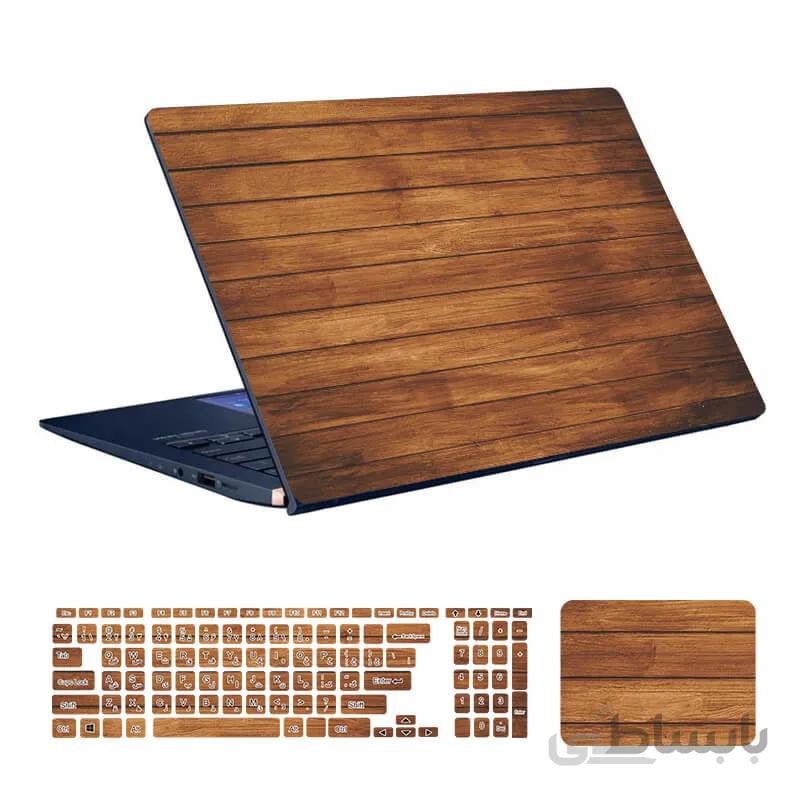 اسکین لپ تاپ طرح Wood کد ۱۶ به همراه استیکر کیبورد
