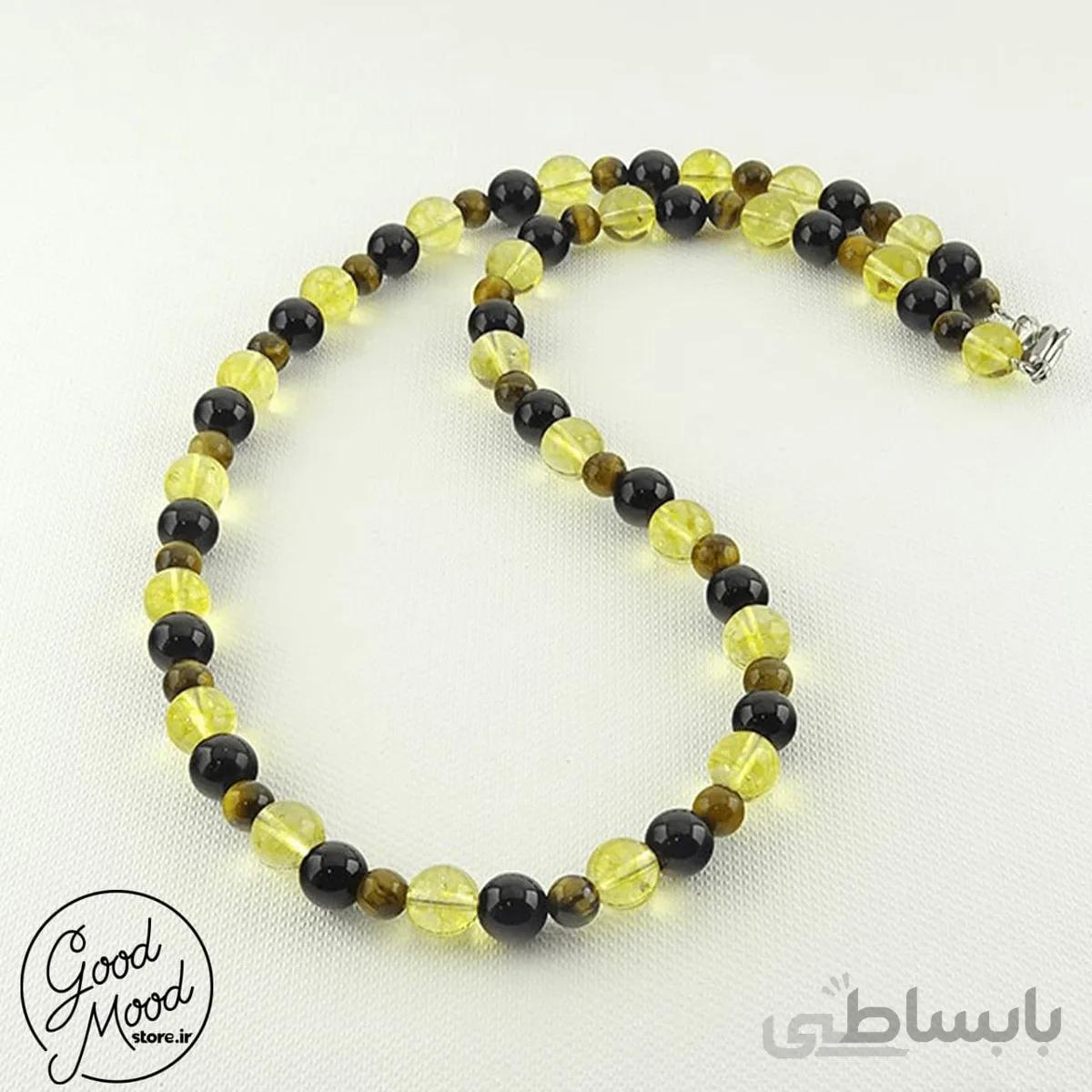 گردنبند سنگ طبیعی سیترین عقیق سیاه و چشم ببر