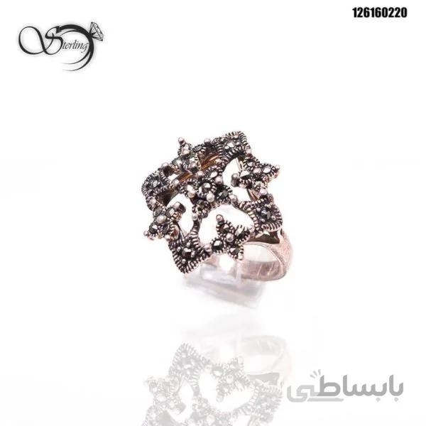 انگشتر سیا قلم نقره زنانه طرح دار کد:۱۲۶۳