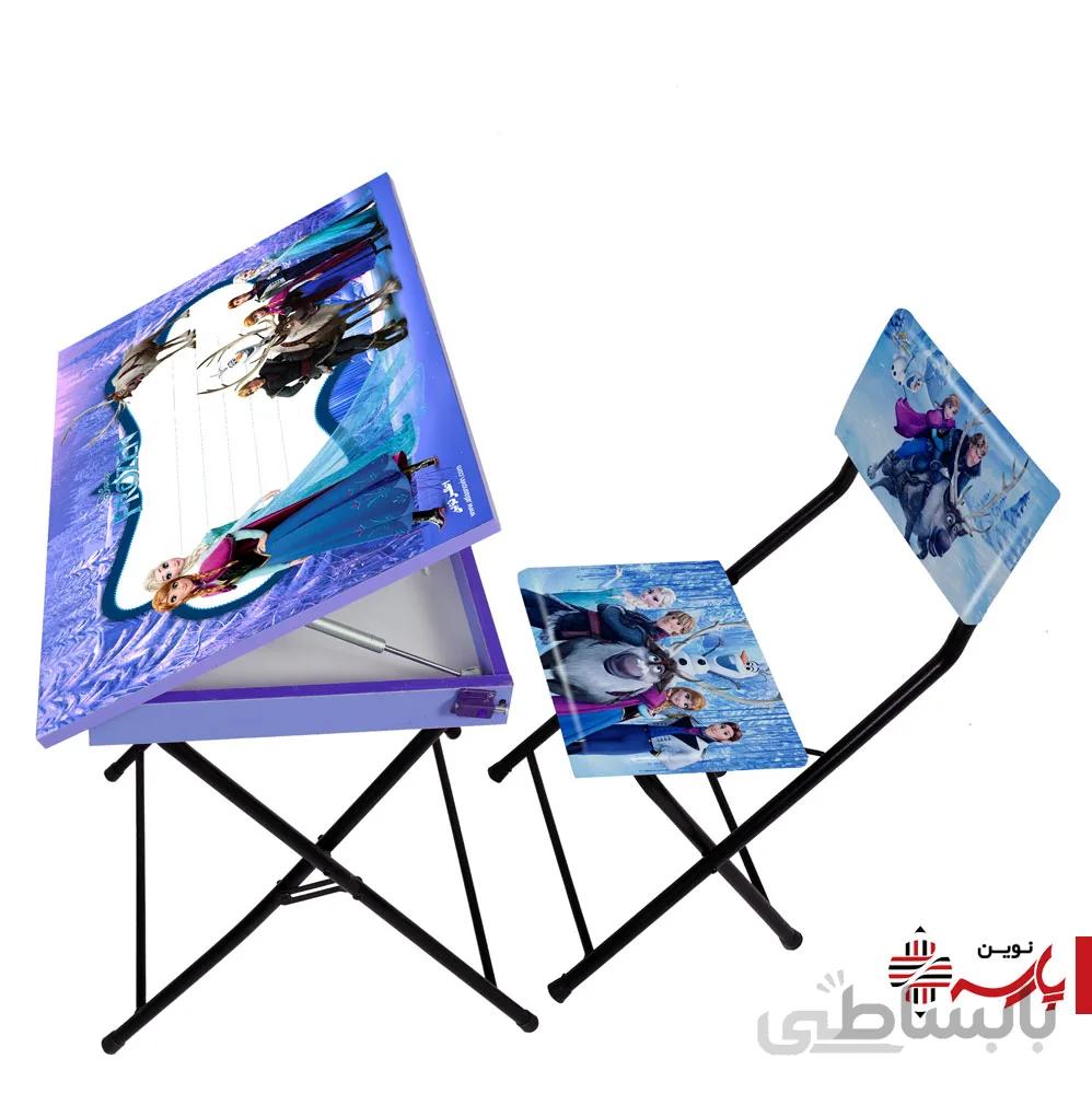 میز تحریر باکس دار و صندلی تاشو فانتزی اطلس [طرح:طرح فروزن]