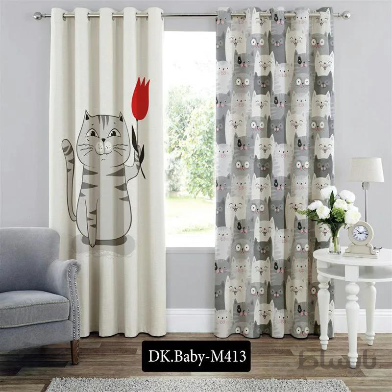 پرده پانچی (هازان و مخمل)کد DK.Baby.M413 طرح نوزادی گربه ها