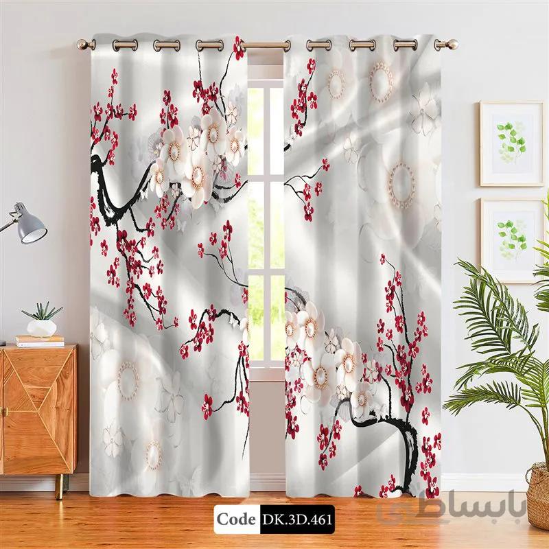 پرده پانچی (هازان و مخمل)کد DK.3D.461 طرح سه بعدی شکوفه ها