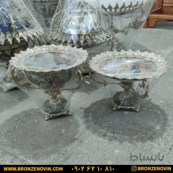 ست پذیرایی میوه خوری برنزی و شیرینی خوری برگ مو