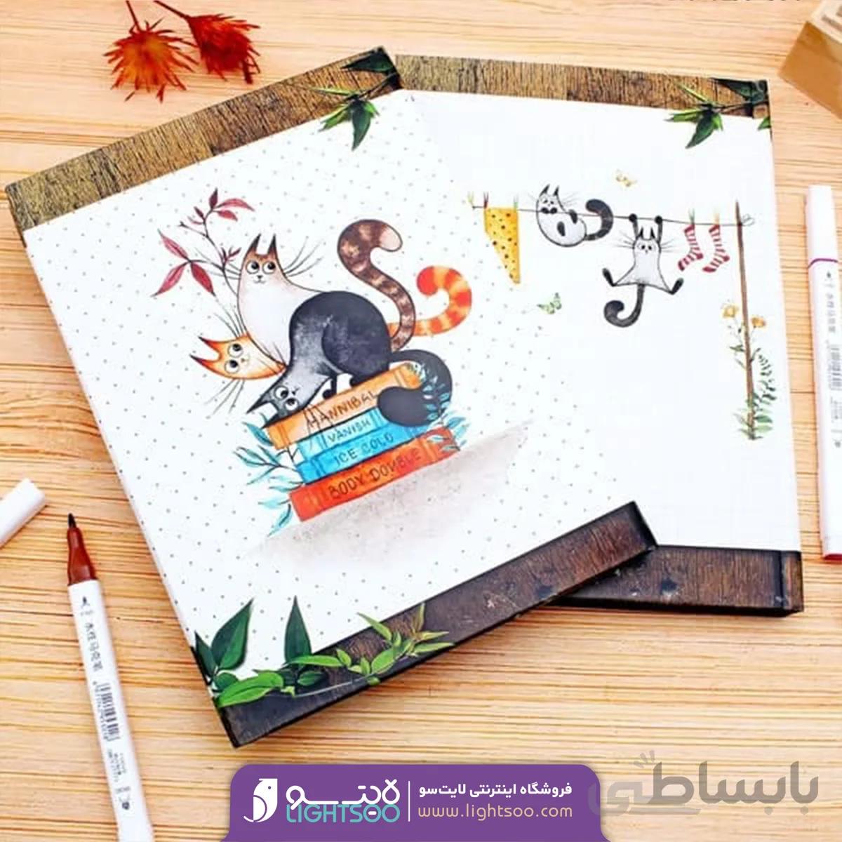 دفتر A5 برگ شطرنجی و نقطه ای طرح گربه