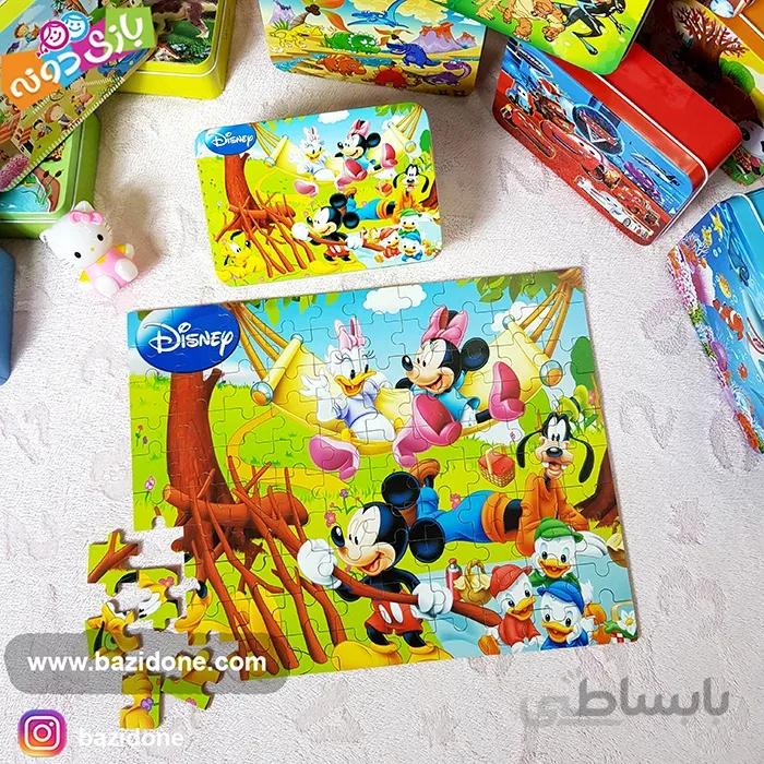 پازل چوبی 100 قطعه جعبه فلزی میکی موس