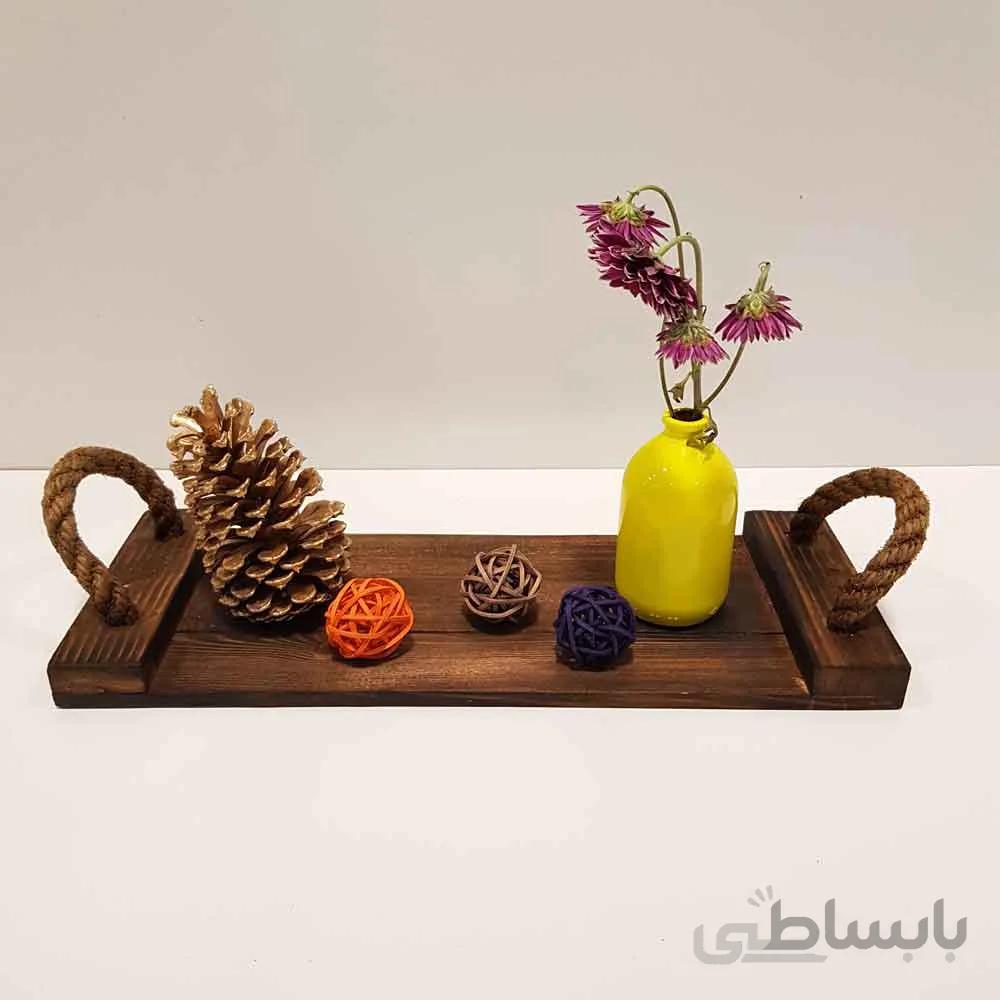 سینی چوبی طنابی کوچک رنگ تیره