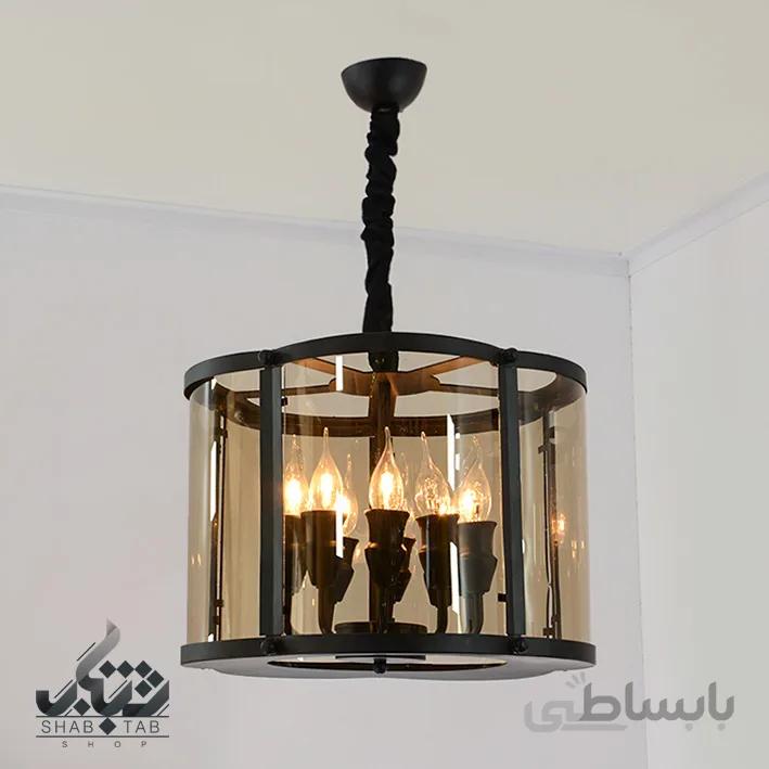 لوستر آویز مدرن گل 10 شعله مشکی کد 1332 SHJ -سرپیچ E14