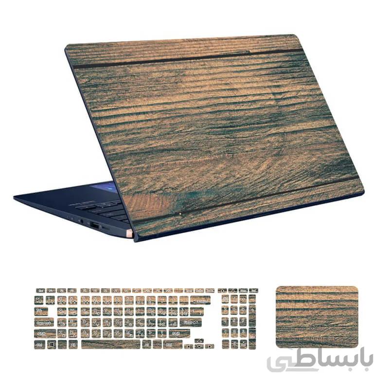 استیکر لپ تاپ طرح Wood کد ۳۲ به همراه استیکر کیبورد
