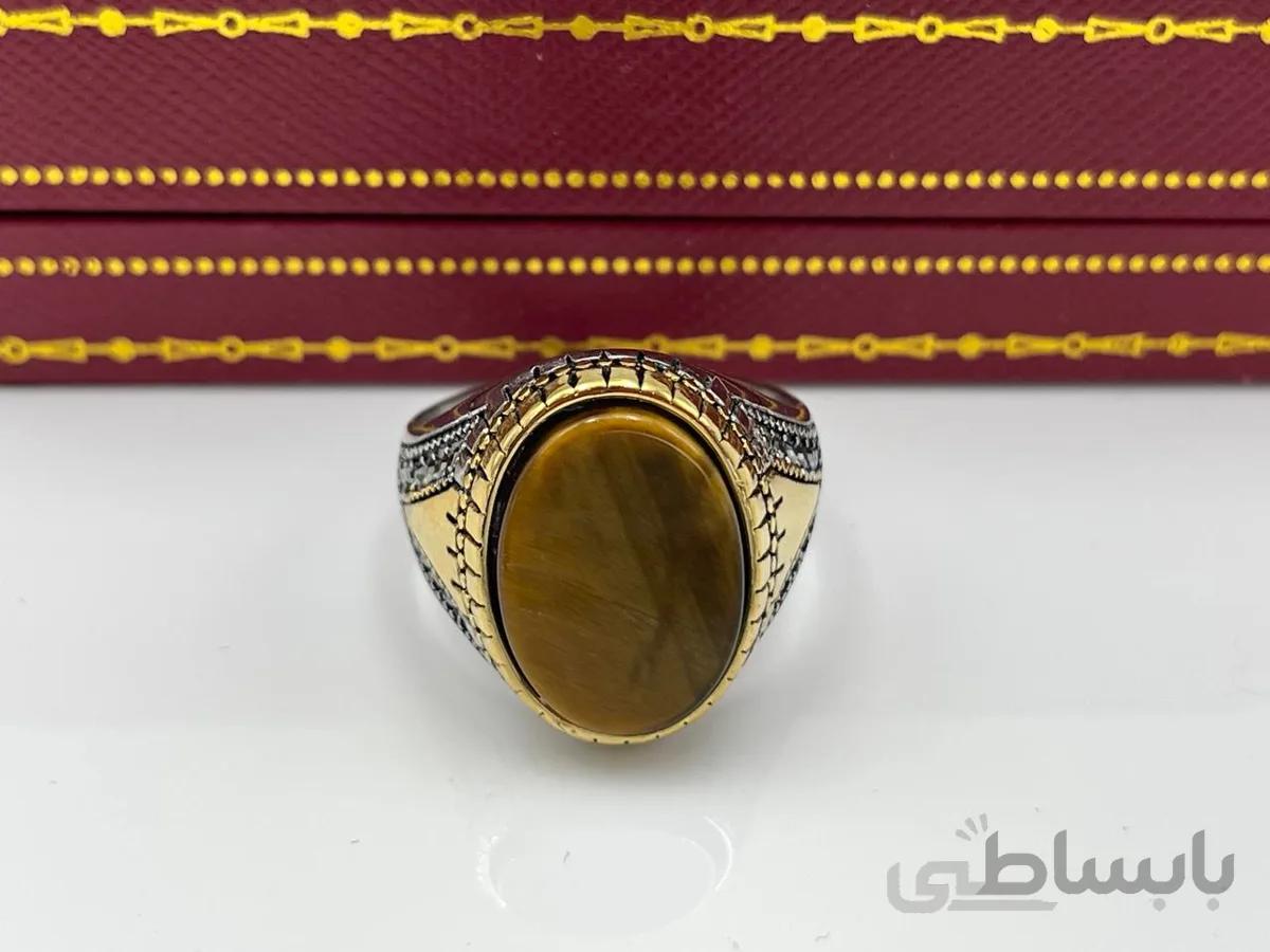 انگشتر چشم ببر نقره ای طلایی