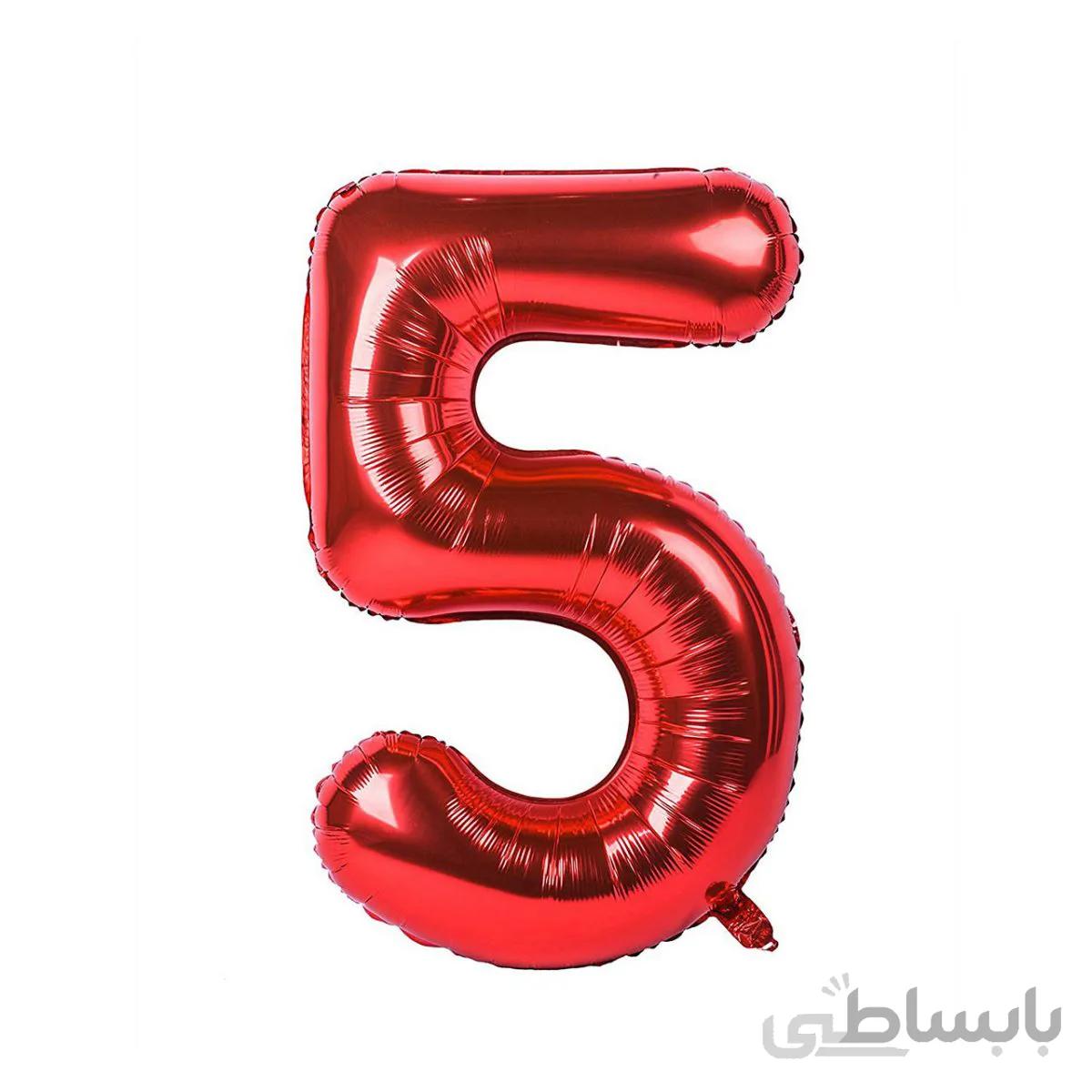 بادکنک فویلی قرمز عدد 5 سایز 32 اینچ