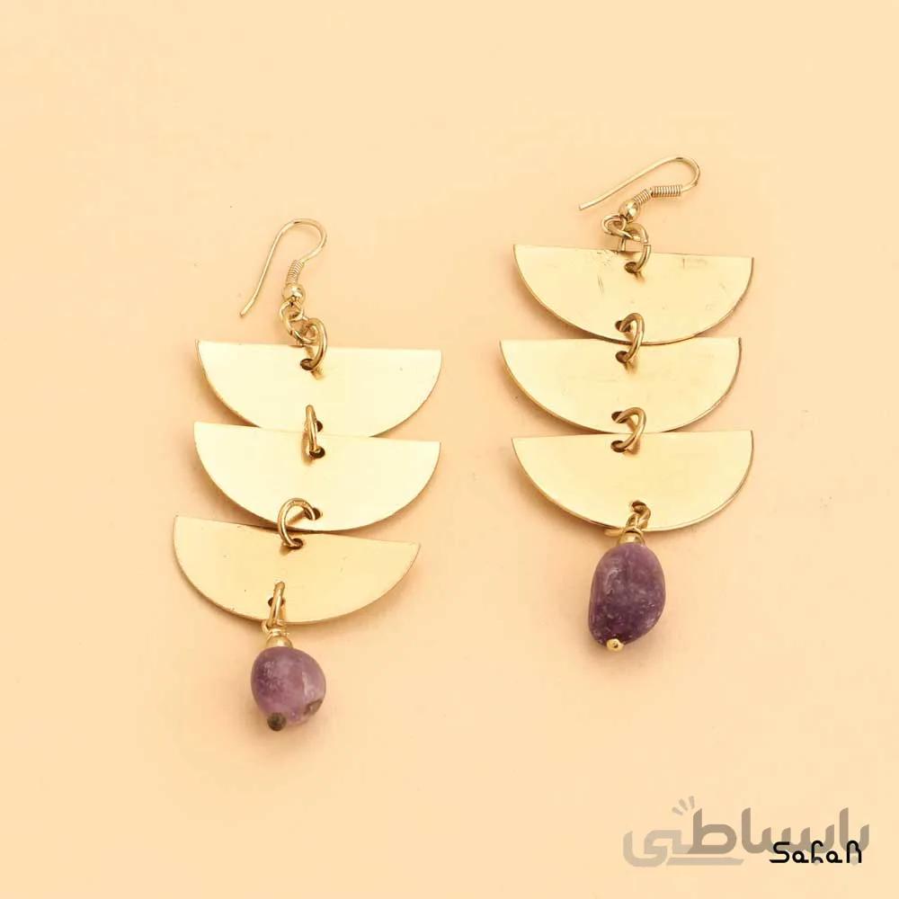 گوشواره هندی لوستری سنگی رنگی دست ساز