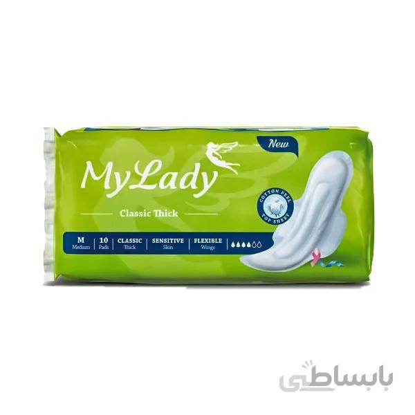 نوار بهداشتی متوسط بالدار ، ضخیم و بسیار نرم سبز مای لیدی - 10 عددی ا My Lady Cotton Feel Medium Sanitary Pad - 10pcs